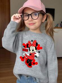 1pc Disney Minnie Mouse Vibrant Expression & Playful Accent Graphic Tween Girl Classic Sweatshirt Skin-Friendly & Lightweight For Daily Errands & Hangouts - Xám - Xem 2