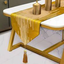 Gold Table Runners 98 Inches Long Contemporary Abstract Striped With Luxury Tassels For Dresser Dinning Table TV Stand Piano Bedside Art Decor - 金的 - 查看 1