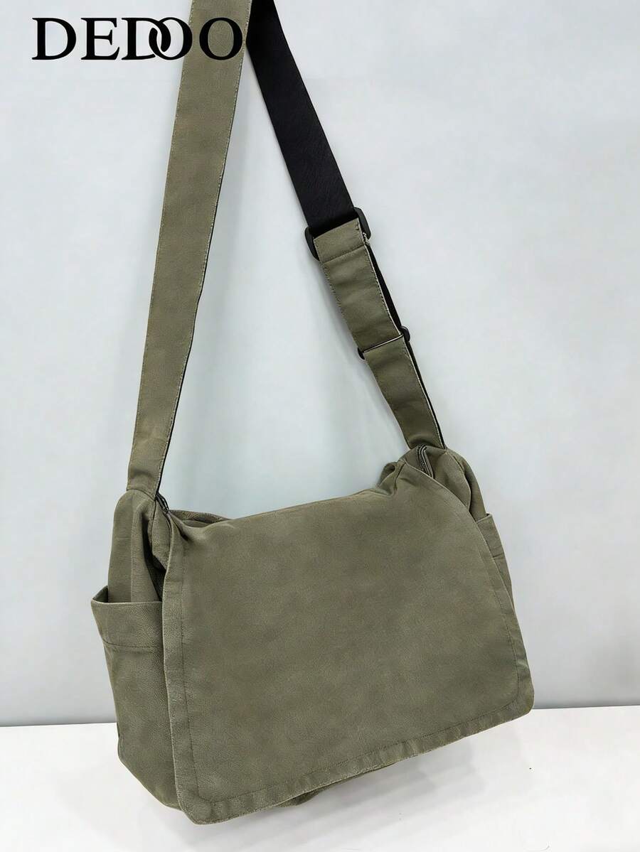 Dedoo Túi đeo chéo cổ điển đơn giản, chất liệu vải canvas dày dặn, kiểu dáng casual, dung tích lớn, phong cách Mỹ, phù hợp cho sinh viên, những chuyến đi ngắn, túi vải đơn giản phong cách đường phố.