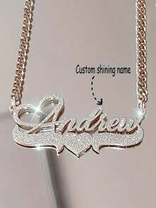1pc Customized Shiny Matte Name Necklace, Classic Vintage Stainless Steel Men's Thick Cuban Chain, Personalized Heart Letter Pendant Necklace, Best Gift For Family And Friends - 彩色 - 查看 2