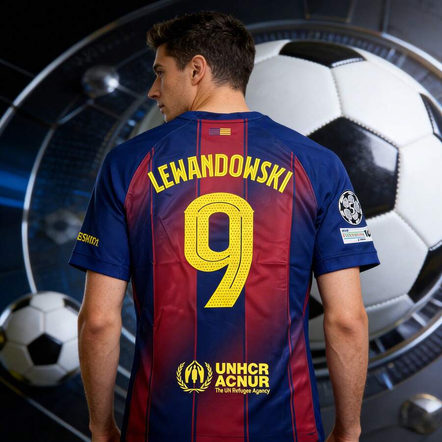 FC Barcelona 2024/25 Home Jersey – Lewandowski#9 UCL Edition + 48 Hour Shipping - mặc định - Xem 1