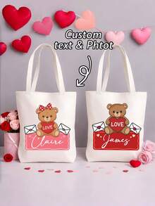 1 pieza Bolso personalizado, regalo de bolso personalizado para parejas, padres, amigos con nombres impresos, regalo romántico del Día de San Valentín, bolso de viaje - Multicolor - Ver 7