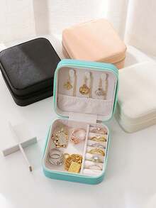 1pc PU Leather Jewelry Storage Box, Button Closure Jewelry Organizer Box, Necklace Pendant Earring Ring Bracelet Jewelry Display Case - Multicolor - View 10