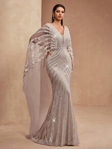 AMILUCK Women's Elegant Sequin & Pearl Deep V-Neck Design One-Piece ...