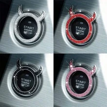 1pc Colorful Rhinestone Devil Horn Car Start Button Decor Ring, Rhinestone Decor Car One-Key Start Button, Perfect Gift For Valentine's Day - 1pc Devil Horn Diamond-studded Starter Key Ring - View 1