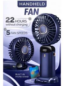 Handheld Fan With 5000 MAh Battery Max 48 Hours Runtime,Pocket Fan Portable Battery Operated Or USB Powered Fan,5 Speeds,Mini USB Portable Foldable Rechargeable Fan, Summer Gift,With Aromatherapy Tablets - 藍色 - 查看 1