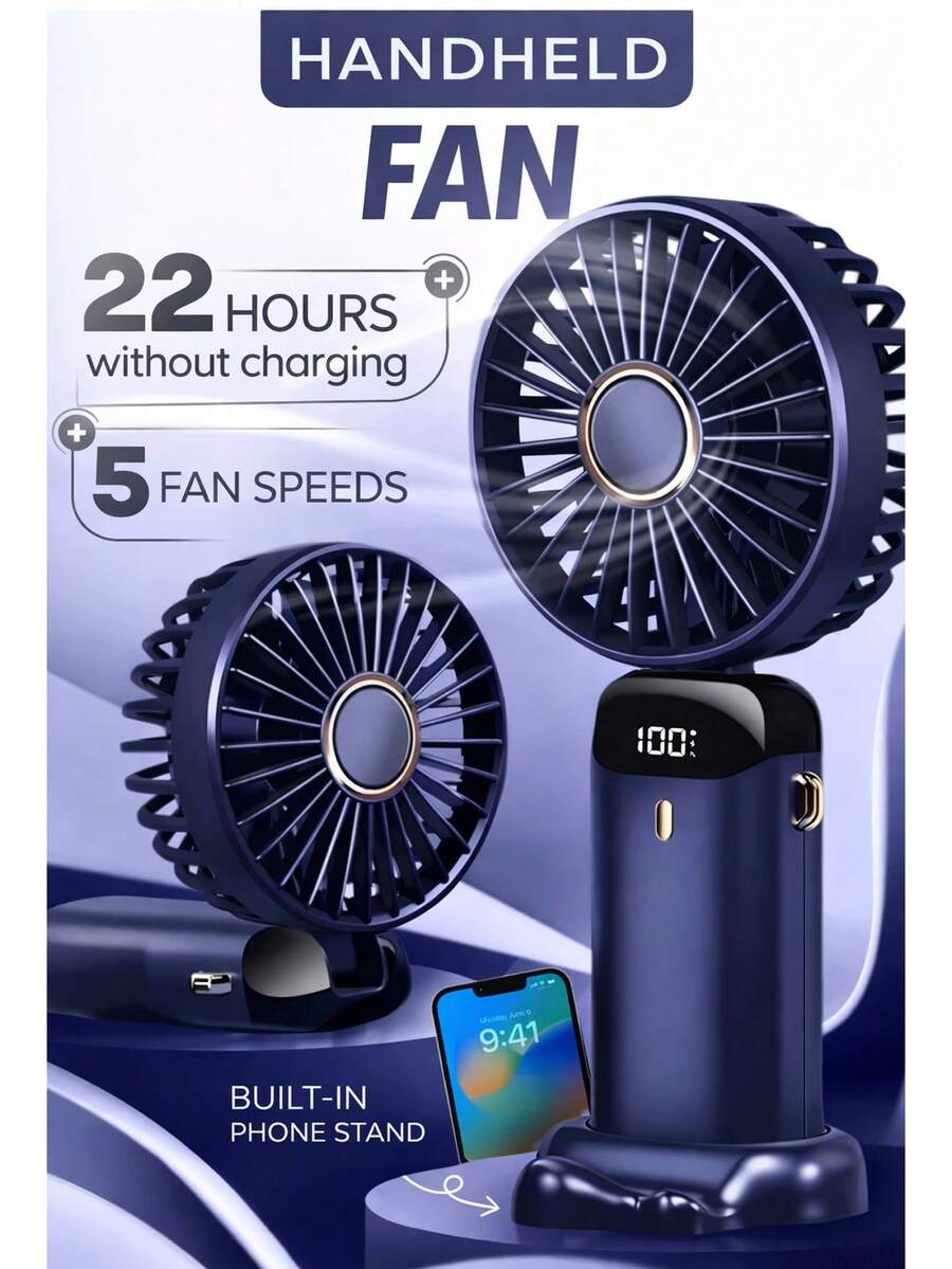 Handheld Fan With 5000 MAh Battery Max 48 Hours Runtime,Pocket Fan Portable Battery Operated Or USB Powered Fan,5 Speeds,Mini USB Portable Foldable Rechargeable Fan, Summer Gift,With Aromatherapy Tablets - 藍色 - 查看 1