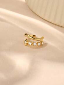 1pc S925 Sterling Silver Lucky Four-Leaf Clover Octagon Zirconia Inlaid Ear Cuff Earring, Suitable For Girls' Daily Wear And Party Occasions, Also An Excellent Gift For Girlfriend, Mother And Sister - Single Ear Clip - View 7