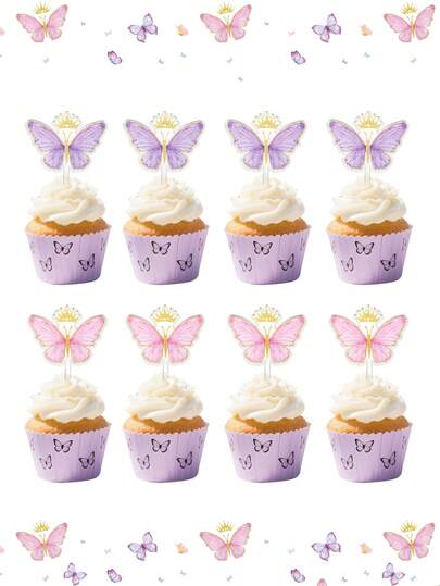 8 sztuk różowych ozdób na tort z motylami, materiał akrylowy, dekoracje na tort urodzinowy z motywem różowych motyli, ozdoby na tort z motylami, dekoracje na babeczki, odpowiednie na rodzinne przyjęcie urodzinowe, dekoracje ślubne, dekoracje na baby shower, artykuły na imprezę z okazji ujawnienia płci dziecka, akcesoria do tortów DIY