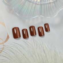 NXYCHIC Brown Magnetic Cat Eye Press On Nails (30 Pcs) - Short Square Glitter Glossy Solid Color Full Cover Acrylic Reusable Stick On False Nails For Women Girls - You Make Me Melt - 查看 1