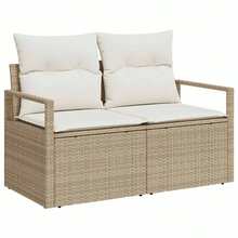 vidaXL 6-Teiliges Garten-Sofa-Set Mit Kissen, Beige Und Weiß, Poly-Rattan - Beige - Visualizzare 4