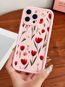 A Tulip Print Phone Case Design With A Sweet And Girlish Style Anti Drop Protective Case Suitable For IPhone 13/16/17/15/14/13/12/11 Compatible With Samsung Series - Multicolor - View 4