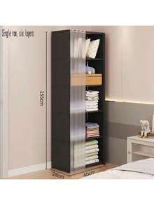 5/6 Tier White Bookcase, Space-Saving Bookshelf With Dust Cover, Multifunctional Display Cabinet For Books, Clothes, Suitable For Bedroom, Study, Rental, Dorm - Multicolor - View 15