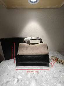 Two Tone Quilted Women's Crossbody Bag, Gray Black Suede Leather Wallet, Gold Hardware, 29x19.5x12 Cm - Gris y negro - Ver 1