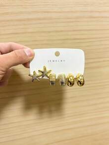 Juego de 6-18 pendientes de moda con tono dorado para mujeres - Multicolor - Ver 7