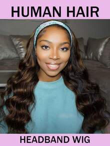 Ombre Wavy Headband Wig, #1B/30 Highlighted, 180% Density, Glueless Seamless Hairline, Instant Wear Human Hair Wig For Women - S1/30 - View 1