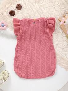Baby Girls' Sweet Cap Sleeve + Textured Knit Romper, Suitable For Outings, Parties Or Dining - Watermelon Pink - View 8