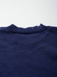 Top tricoté à col rond, manches courtes, style décontracté, ample, déchiré et délavé, style minimaliste streetwear, printemps/été, unisexe - Bleu azur - Voir 9