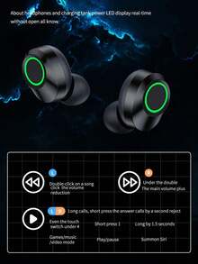 Auriculares inalámbricos con control táctil, pantalla digital, larga duración de la batería y micrófono - Negro - Ver 4