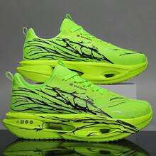 Zapatillas de running para maratón con tablero de carbono acolchado y ligero para adolescentes, zapatillas deportivas de estudiantes de fibra de carbono para maratón, zapatillas de running casuales con suela suave y color degradado clásico, transpirables y duraderas - Verde - Ver 2