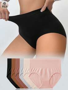 6pcs Comfortable Women's Seamless High Waist Briefs, Apricot Color - Nhiều màu - Xem 5