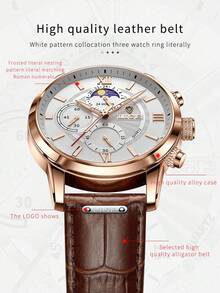 LIGE Fashion Men's Quartz Watch Sun-Moon Dial Design Water-Resistant For Daily Wear Luminous Classic Triple-Subdial Design Clock-Style Hour Hand Men's Timepiece - Silver - View 6