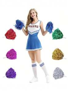 2pcs Handle Pom-Pom, Pom-Pom Cheerleading, Pom-Pom Dance, Pom-Pom, Cheerleading, Cheerleading Pom-Pom Ball, Confetti Pom-Pom, Rally Pom-Pom - Multicolor - View 1