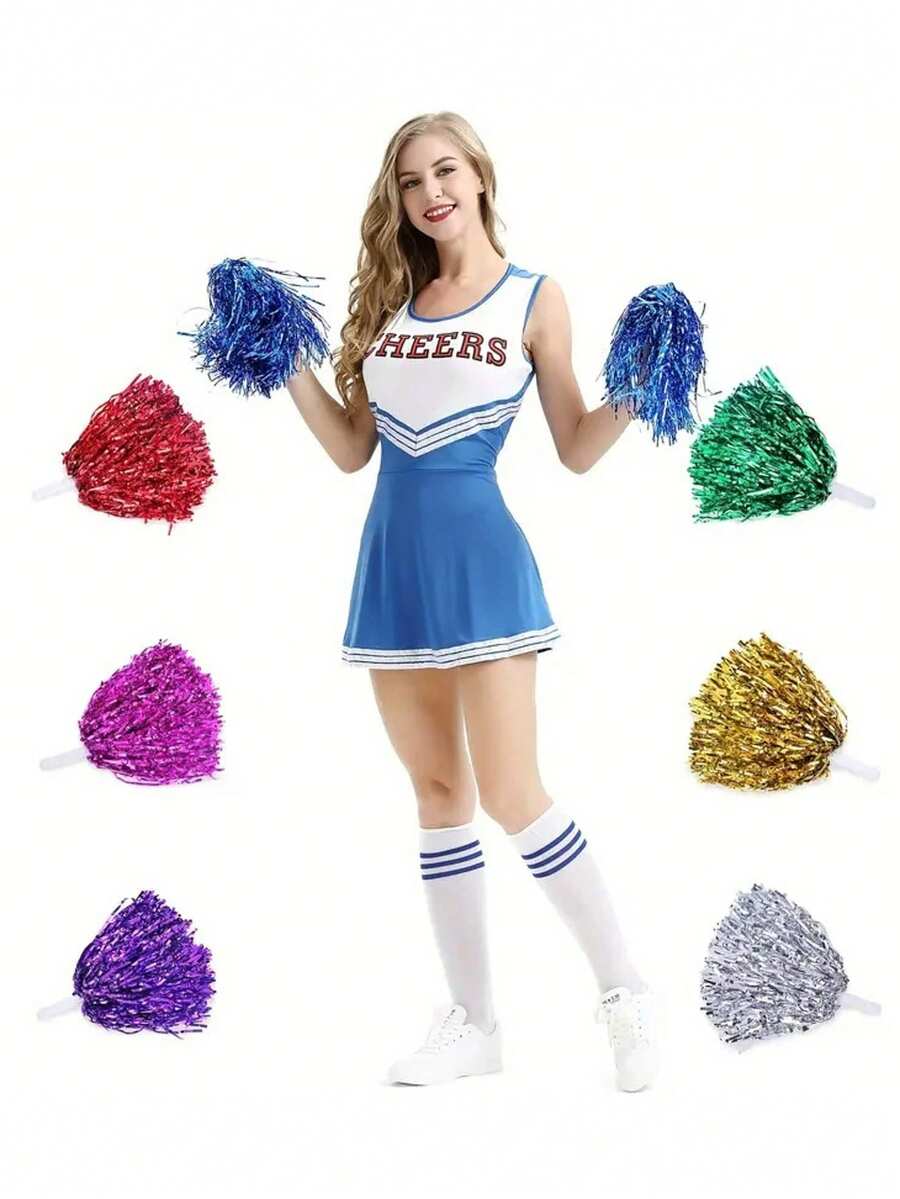 2pcs Handle Pom-Pom, Pom-Pom Cheerleading, Pom-Pom Dance, Pom-Pom, Cheerleading, Cheerleading Pom-Pom Ball, Confetti Pom-Pom, Rally Pom-Pom - Multicolor - View 1
