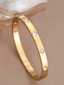 1pc Elegant Minimalist Zirconia Stainless Steel Rivet Bracelet For Teens - Multicolor - View 2