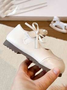 1双女童浅口公主皮鞋，套脚式，防滑，软底，耐磨，复古玛丽珍款式，透气，休闲百搭，适合春、夏、秋季穿着 - 米色 - 查看 8