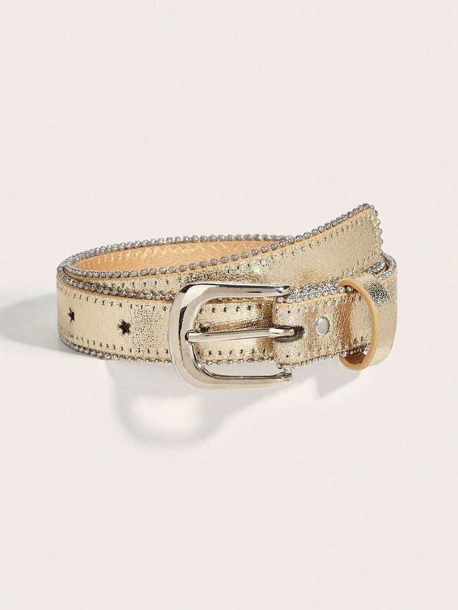 1pc Kids Gold Star Studded Casual Versatile Belt, Suitable For Dresses, Pants, And Daily Wear - 85cm - View 1