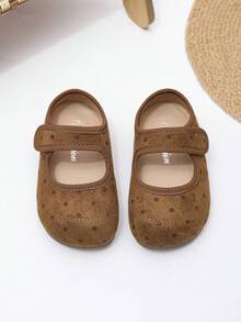 1 Pair Spring/Summer New Baby Flat Shoes, Solid Color Suede Design Princess Style Shoes, Unisex Toddler Solid Color Hook And Loop Casual Shoes Suitable For Outdoor Wear - Brown - View 8