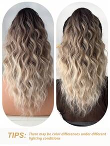 16英寸棕色渐变波浪耐热合成马尾假发，爪夹式马尾造型，适合女性在圣诞节、万圣节、音乐节、派对和日常佩戴。 - 漸層棕色 - 查看 9