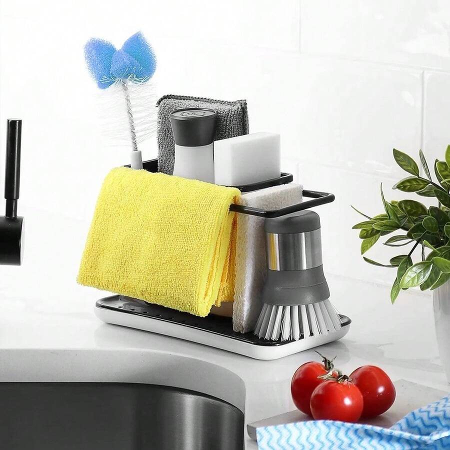 LIVINGANDHOME Living And Home Kitchen Sponge Cloth Holder Storage Rack, Multi-Purpose Sink Caddy Holder Organiser Shelf For Bathroom And Kitchen - Black&Grey - View 1