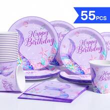 Mermaid Themed Disposable Plates, Napkins, Cups Set, Serves 10 Guests, Suitable For Birthday, Wedding, Party, Family Picnic - Multicolor - View 1