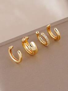 4件套极简立方氧化锆耳夹套装 – 可叠戴免耳洞饰品，适合日常及办公佩戴 - 金黃色 - 查看 2