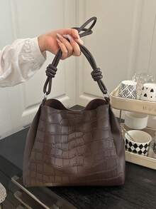 2025新款时尚大容量母女通勤包，高品质单肩水桶包设计 - 咖啡棕 - 查看 4