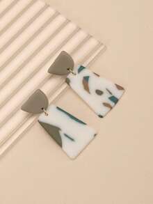 一对手工极简迷彩梯形吊坠耳环，百搭休闲、海滩、派对和日常佩戴 - 彩色 - 查看 3