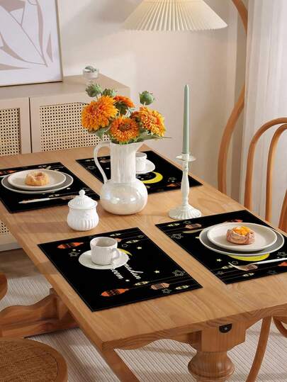 1pc/4pcs Ramadan Holiday Heat Insulation Pad, Dining Table Decor Placemat, Coaster Set, Ramadan Table Decor. Made Of Polyester, Printed Placemat, Size: 16.5*12.5 Inches