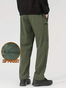 Hidkat Men's Lightweight Straight Leg Pants, Boyfriend Style Zipper Pockets, Comfortable - Green - View 3