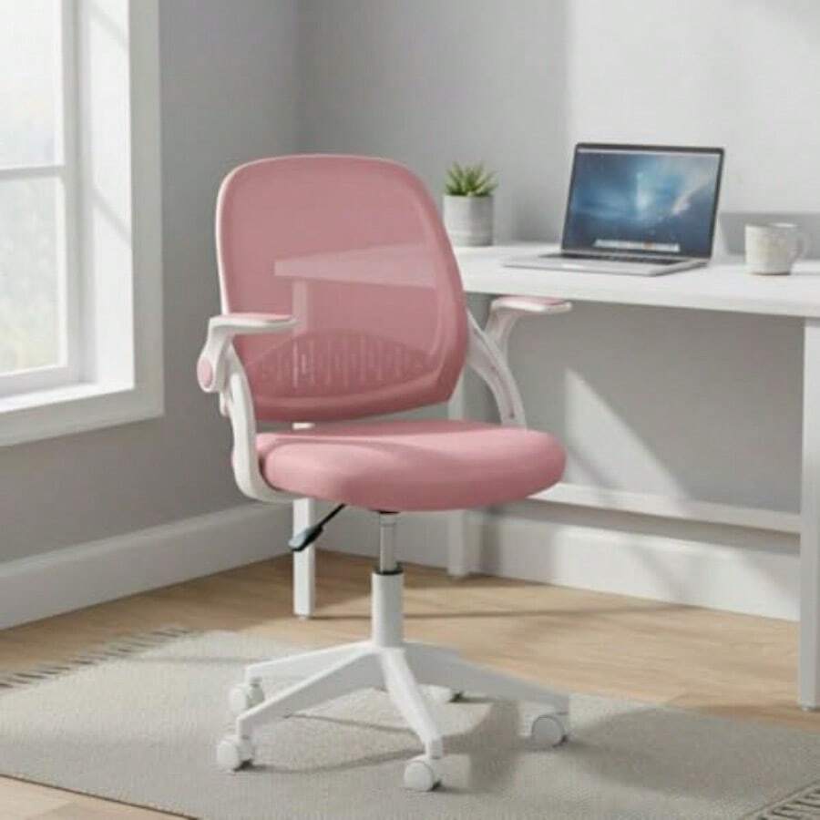 sillasMAGMALIFE Silla de Oficina Natti Ergonómica con Respaldo de Malla Transpirable Altura e Inclinación Ajustables Reposabrazos Abatibles 90° Ruedas 360° Silenciosas y Base Reforzada Soporta 150 kg - Rosa - Ver 1