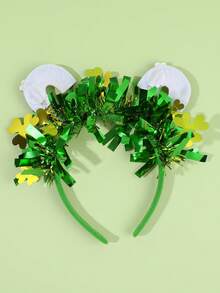 1pc St. Patrick's Day Green Glitter Shamrock Headband, Clover Hair Hoop, Cute Hair Accessory Suitable For Girls, Teens, Best Friends, Holiday Party Gift - Multicolor - View 7