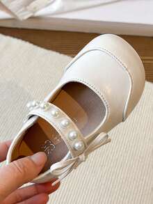 1双女童浅口公主皮鞋，套脚式，防滑，软底，耐磨，复古玛丽珍款式，透气，休闲百搭，适合春、夏、秋季穿着 - 米色 - 查看 7