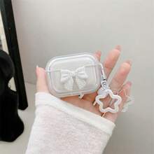 珍珠蝴蝶结设计耳机保护套，透明清爽耳机套，耳机防摔保护壳，兼容苹果蓝牙耳机 - 無色 - 查看 12