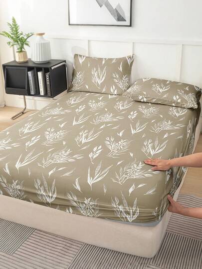 1pc Wheat Ear Print Ultra-Soft Fitted Sheet - Mattress Protector Only, Machine Washable, Suitable For Nordic, Minimalist, Pastoral, Forest, Fresh, Retro, INS And Other Styles, Elevates Bedroom Chic Vibe, Multi-Size (King/Queen/Full/Twin) For Home/Dorm/Apartment/Guest Room/Vacation Rental & Gifting