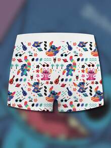 Disney Stitch & Angel 男士 3D 印花平角内裤，休闲日常必备内衣，时尚设计 - 彩色 - 查看 3