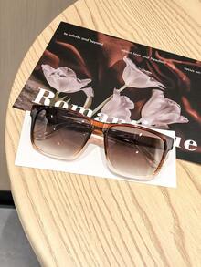 1 PC Women's Square Casual Fashion Glasses Gradient Tea And Black Frame Lightweight And Stress-Free Suitable For Daily Driving Trips With Glasses Box - Multicolor - View 6