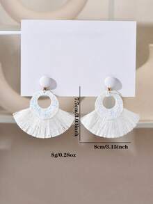 1对波西米亚风耳环，欧美时尚创意手工扇形流苏吊坠耳环，女士款 - 亮片流蘇耳環 - 查看 2