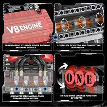 超级跑车V8发动机积木模型套件，可运行积木模型，可自行组装汽车发动机收藏模型 - 完美的生日礼物 - 彩色 - 查看 10