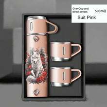 1 Juego de 500ml Taza Aislada con Estampado de Lobo (Incluyendo 3 Tazas) - 500ml Botella de Agua de Acero Inoxidable 304 con Aislamiento al Vacío, Diseño a Prueba de Fugas Apto para Bebidas Calientes y Frías, Adecuado para Viajes, Camping, Senderismo y Oficina. - Multicolor - Ver 3